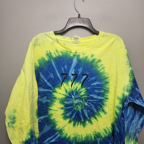 Vibrant Tie Dye Long Sleeve T-Shirt in Blue and Yellow Spiral - Picture 2 of 7